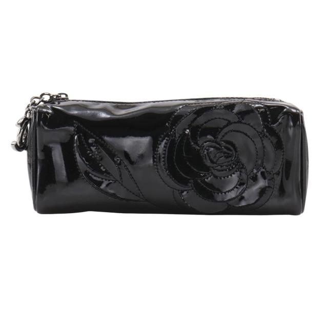CHANEL シャネル カメリア エナメル 黒 ポーチ レディース 【中古】