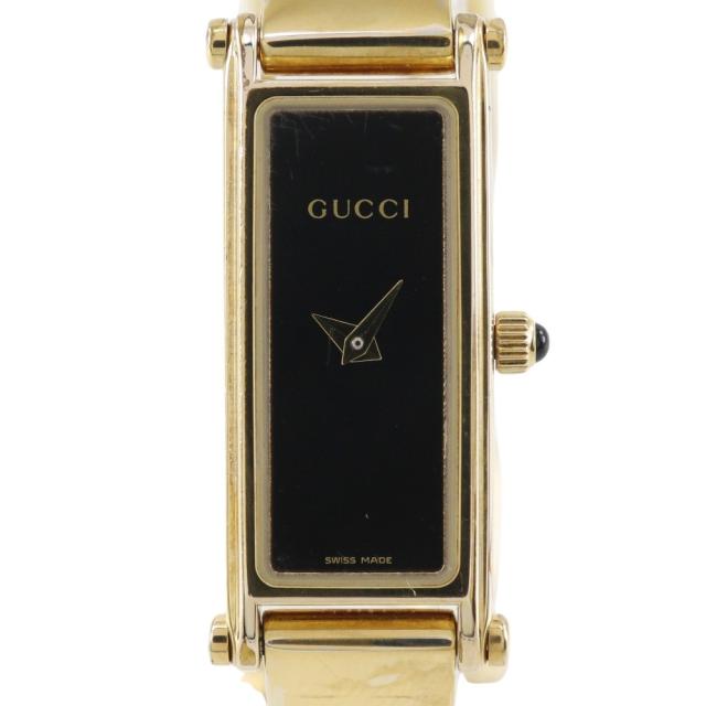 GUCCI グッチ 1500L 金メッキ ゴールド クオーツ アナログ表示 黒文字盤 腕時計 レディース