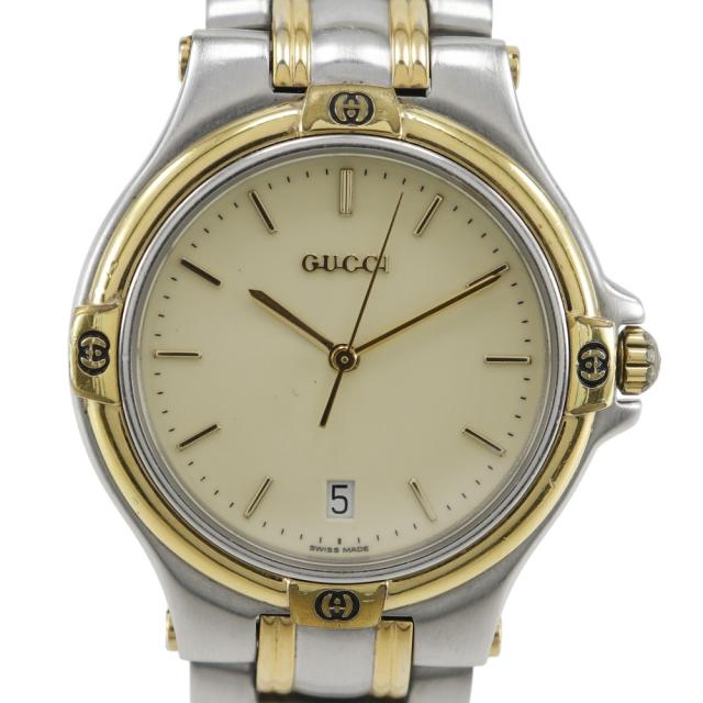 腕時計 GUCCI グッチ 9040M クオーツ デイト ブラック文字盤 ラウンド 
