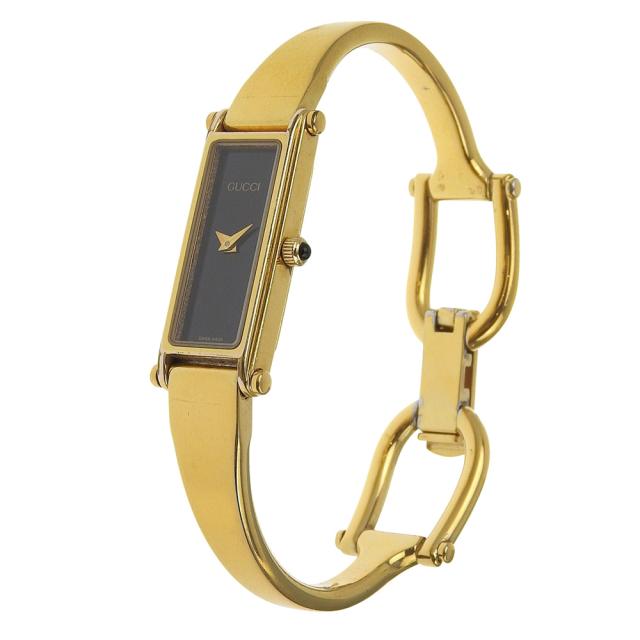 【GUCCI】グッチ 1500L 金メッキ ゴールド クオーツ アナログ表示 レディース 黒文字盤 腕時計 GUCCI グッチ 1500L 金メッキ クオーツ アナログ表示 ブラック文字盤