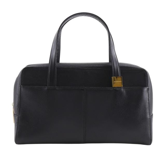 BURBERRY バーバリー シボ革 ノバチェック レザー 黒 ハンドバッグ レディース 【中古】