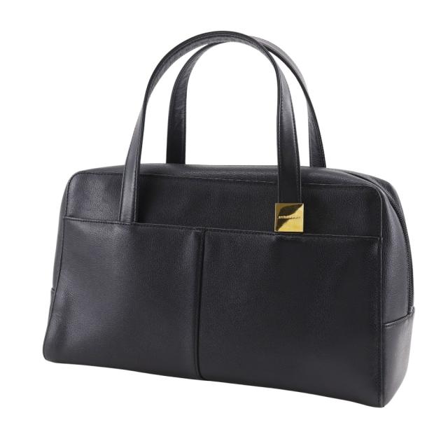 BURBERRY バーバリー シボ革 ノバチェック レザー 黒 ハンドバッグ レディース 【中古】_1