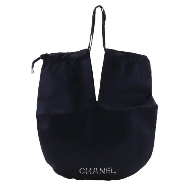 CHANEL シャネル パールロゴ 巾着 A17840 サテン 黒 ショルダー CHANEL シャネル パールロゴ 巾着 A17840 サテン 黒 ショルダー