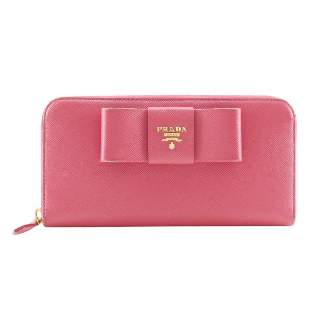 PRADA プラダ リボン 1ML506 サフィアーノ PEONIA ピンク 長財布 レディース 【中古】