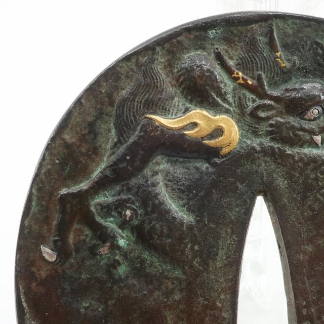 時代刀装具 金属製 金象嵌 龍文 鍔 金属製 骨董品 _ 【中古】 【公式通販】