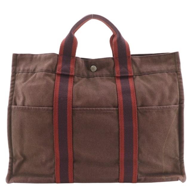 HERMES エルメス サックフールトゥMM コットンキャンバス 茶 ハンドバッグ ユニセックス