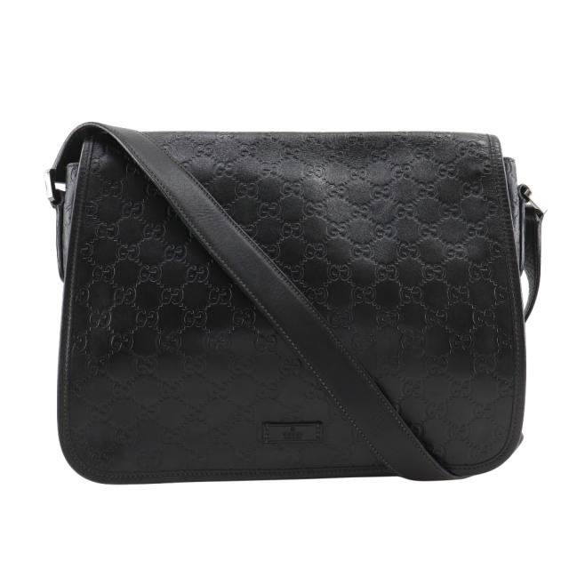 GUCCI グッチ メッセンジャー GG 145844 シマレザー 黒 ショルダーバッグ メンズ 【中古】