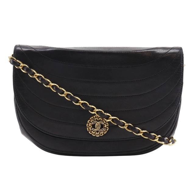 CHANEL シャネル ハーフムーンチェーンショルダー ヴィンテージ ラムスキン 黒