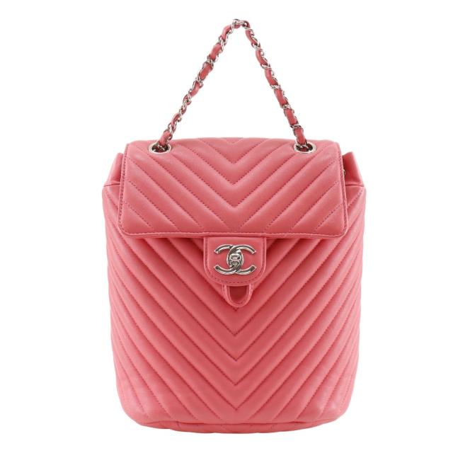 CHANEL シャネル シェブロン Vステッチ チェーンリュック A91121 ラムスキン ピンク