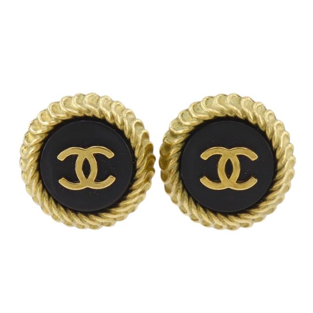 CHANEL シャネル ココマーク ヴィンテージ 金メッキ 黒 イヤリング 15.6g レディース