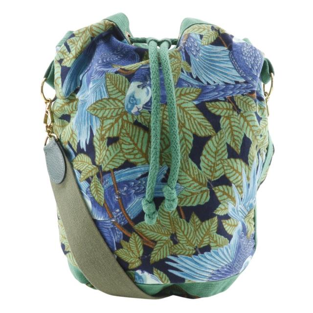 HERMES エルメス 巾着 ボタニカル柄 鳥柄 コットン 緑 ショルダーバッグ レディース