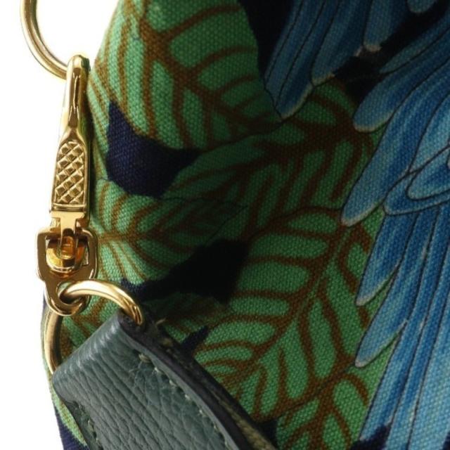HERMES エルメス 巾着 ボタニカル柄 鳥柄 コットン 緑 ショルダーバッグ レディース_10