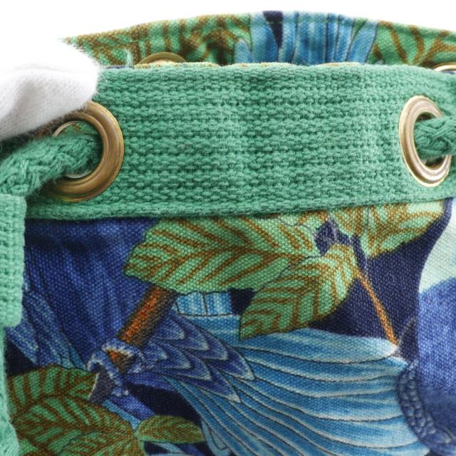 HERMES エルメス 巾着 ボタニカル柄 鳥柄 コットン 緑 ショルダーバッグ レディース_8