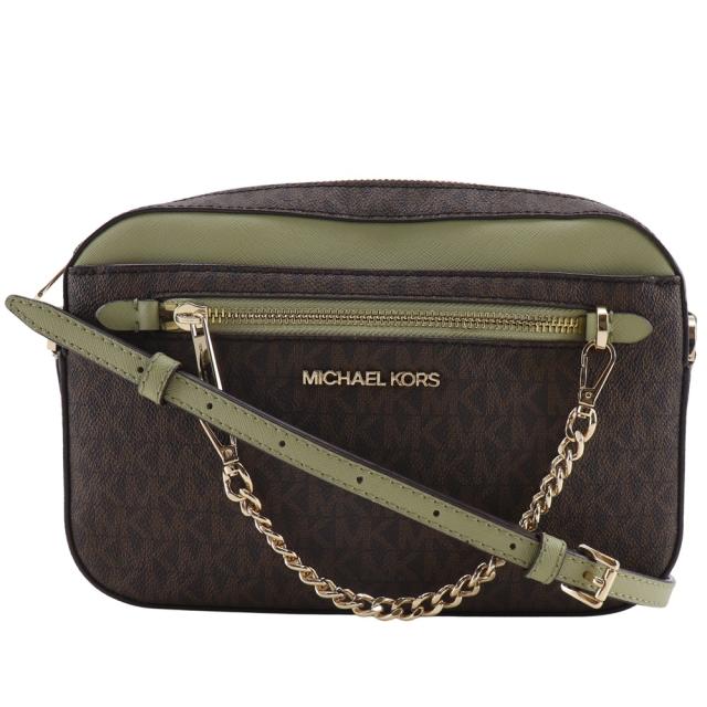 Michael Kors マイケルコース JET SET ITEM EW ジップチェーン MKシグネチャー PVC 茶