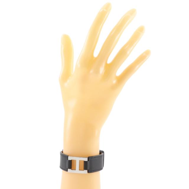 HERMES エルメス Hロゴ ブレスレット ヴォーシャモニー 黒/シルバー金具 バングル 17g_1