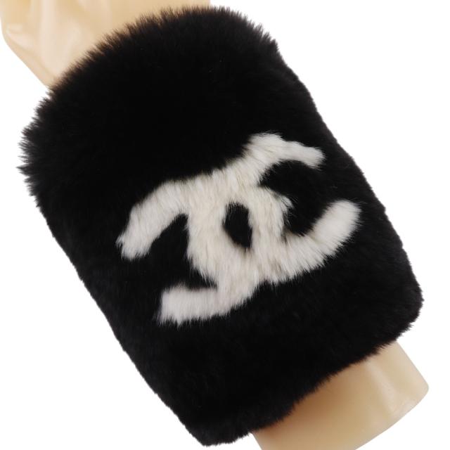 CHANEL シャネル ココマーク リストバンド ラビットファー 黒 ブレスレット 35g