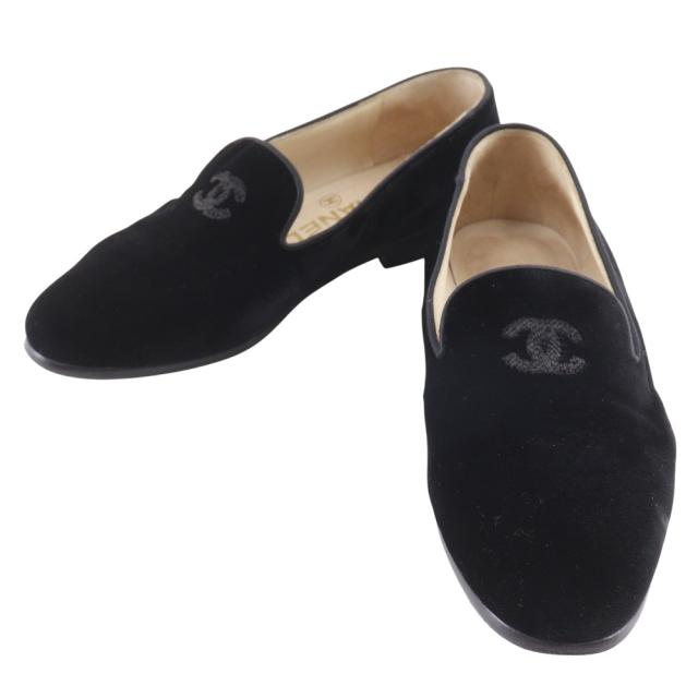 CHANEL シャネル ココマーク オペラシューズ ベルベット 黒 ローファー レディース