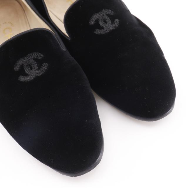 CHANEL シャネル ココマーク オペラシューズ ベルベット 黒 ローファー レディース_3