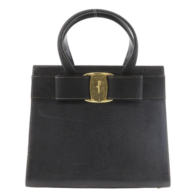 Salvatore Ferragamo サルヴァトーレフェラガモ ヴァラリボン BA214178 型押しレザー 黒