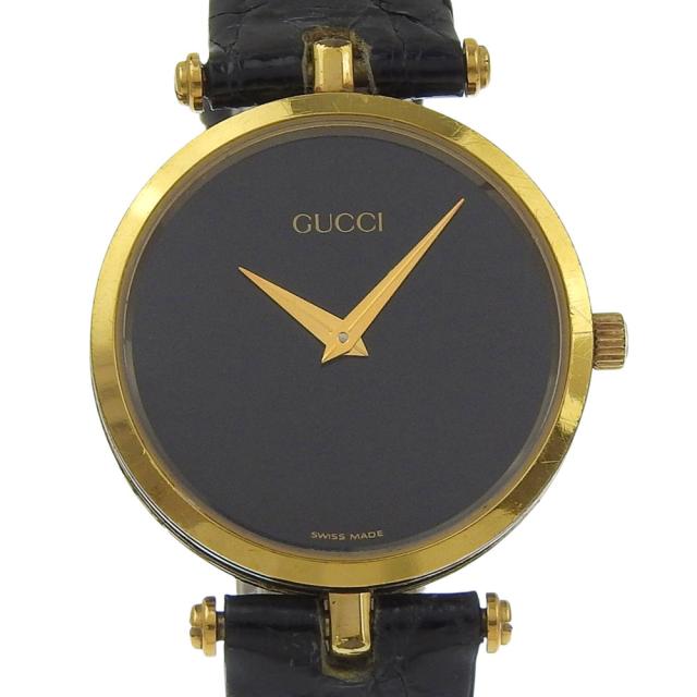 GUCCI グッチ シェリーライン 金メッキ クオーツ アナログ表示 黒文字盤 腕時計 メンズ