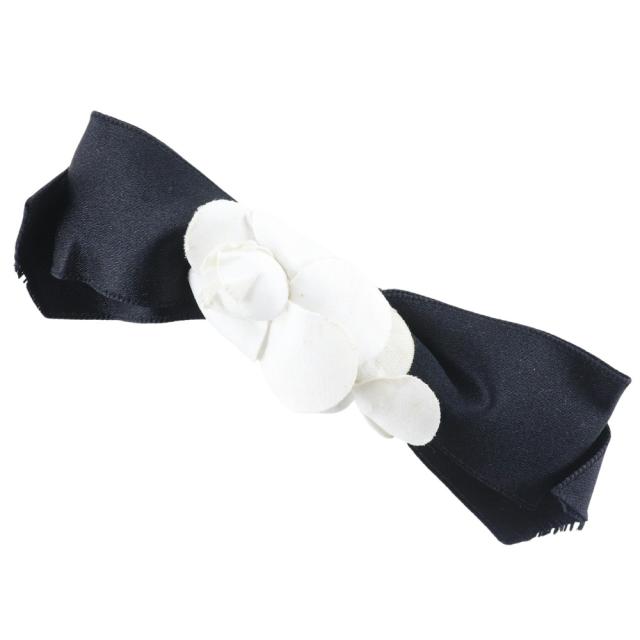 CHANEL シャネル カメリアリボン サテン 黒/白 バレッタ レディース 【中古】