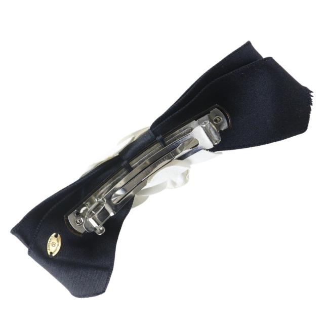CHANEL シャネル カメリアリボン サテン 黒/白 バレッタ レディース 【中古】_1