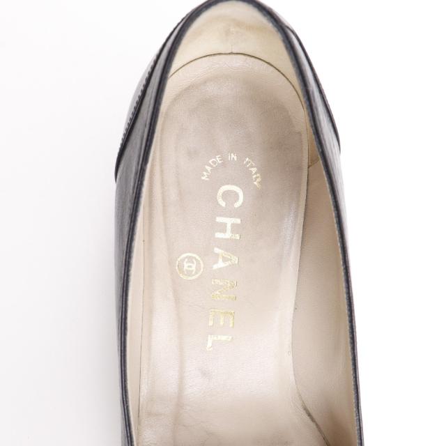 CHANEL シャネル スクエアトゥ ココマーク なめし革 黒 パンプス レディース 【中古】