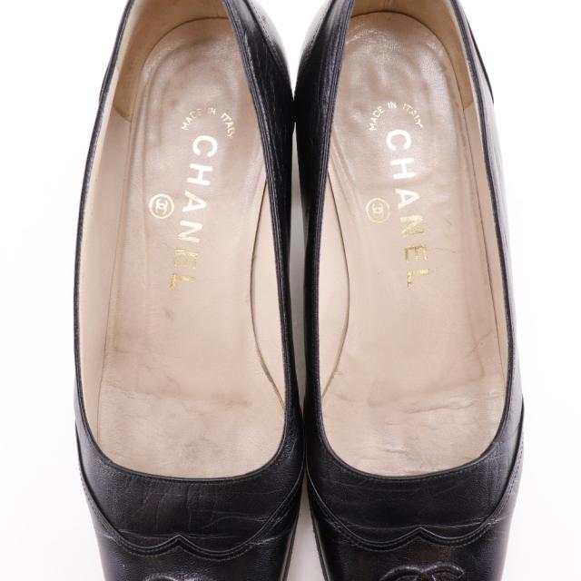 CHANEL シャネル スクエアトゥ ココマーク なめし革 黒 パンプス レディース 【中古】