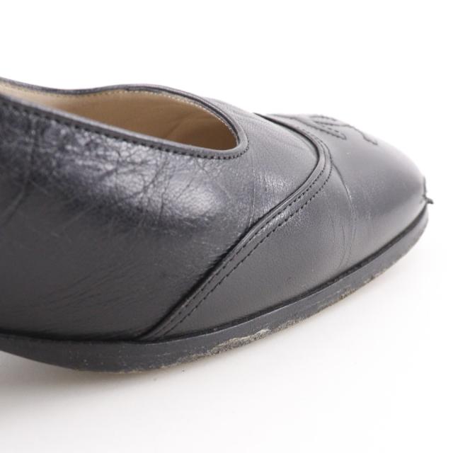 CHANEL シャネル スクエアトゥ ココマーク なめし革 黒 パンプス レディース 【中古】