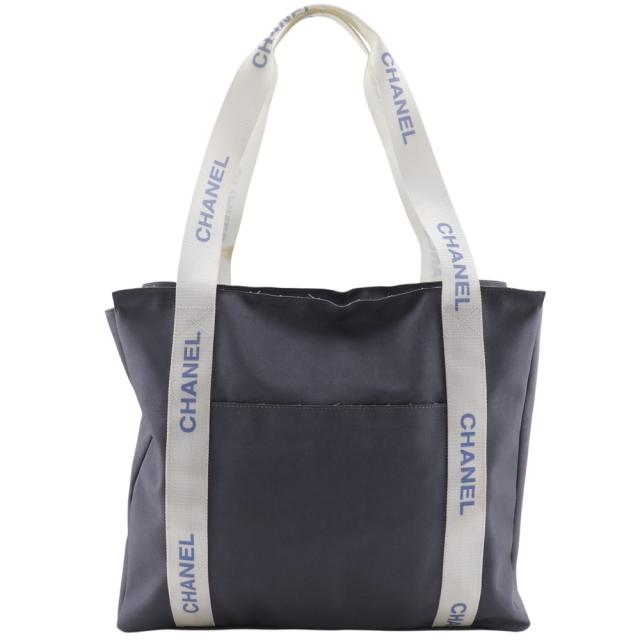 CHANEL シャネル スポーツライン ロゴ ナイロン グレー トートバッグ レディース