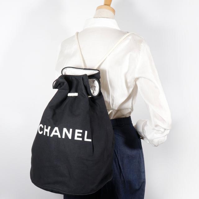 CHANEL シャネル プールバッグ 巾着 キャンバス 黒 ショルダーバッグ
