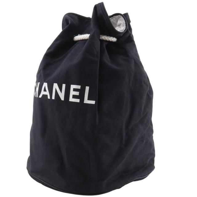 a895 CHANEL【シャネル】プールバッグ ビーチバッグ 巾着* CHANEL シャネル プールバッグ 巾着 キャンバス 黒 ショルダーバッグ