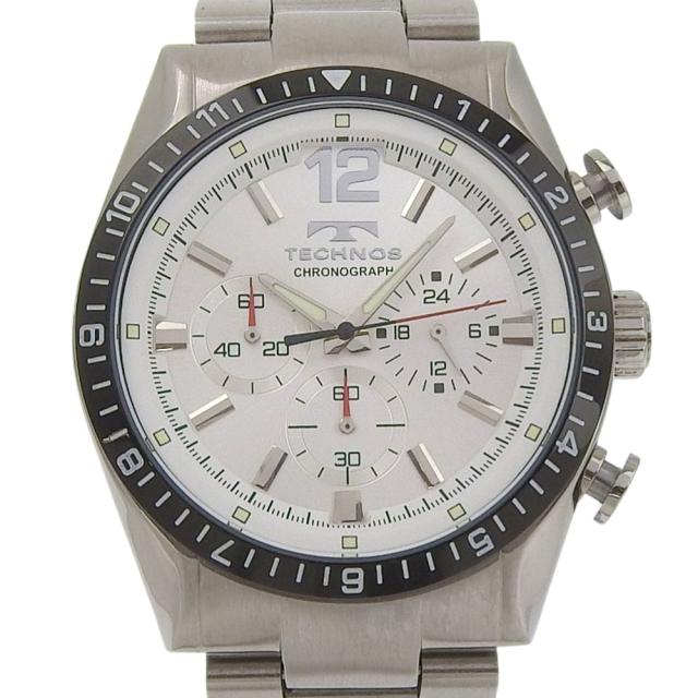 TECHNOS テクノス T-1019 SS シルバー クオーツ クロノグラフ ホワイト文字盤 腕時計 メンズ 6,512円