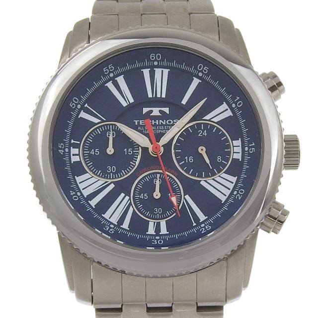 TECHNOS テクノス T4219 SS クオーツ クロノグラフ ネイビー文字盤 腕時計 メンズ 【中古】