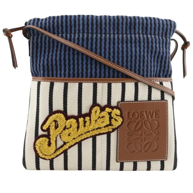 LOEWE ロエベ パウラスイビザ ストライプ キャンバス 青/白 ショルダーバッグ レディース