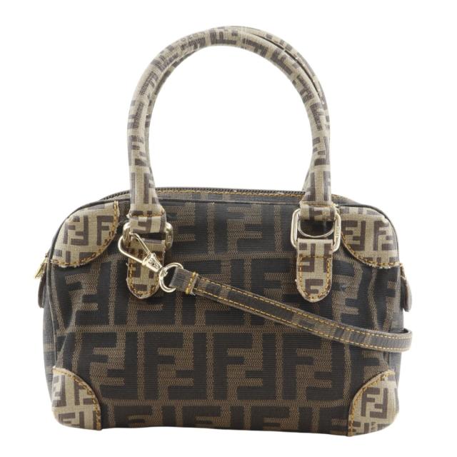 FENDI フェンディ ミニボストン 2WAYショルダー ズッカ ナイロンキャンバス 茶