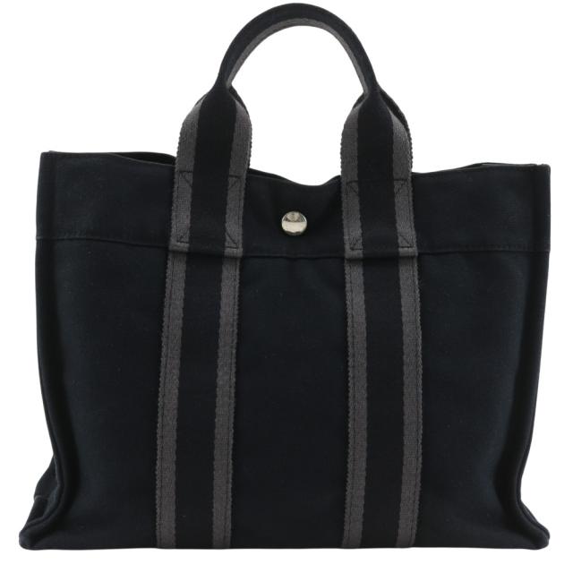 HERMES エルメス フールトゥPM キャンバス 黒 ハンドバッグ ユニセックス 【中古】