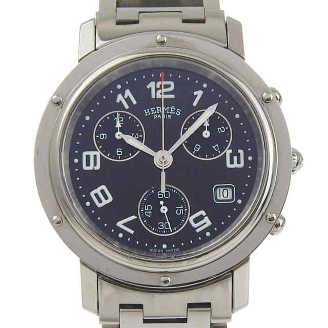 HERMES エルメス クリッパー CL1.910 SS クオーツ クロノグラフ 黒文字盤 腕時計 メンズ