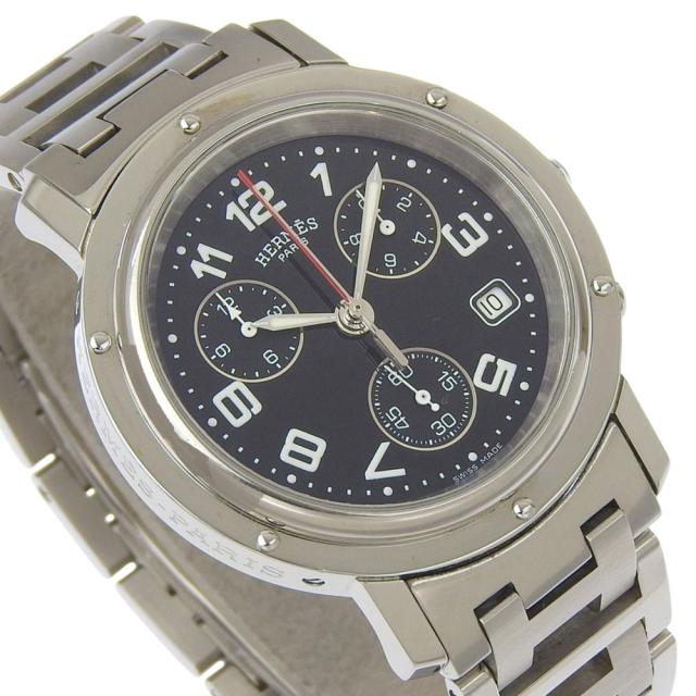 HERMES エルメス クリッパー CL1.910 SS クオーツ クロノグラフ 黒文字盤 腕時計 メンズ_2