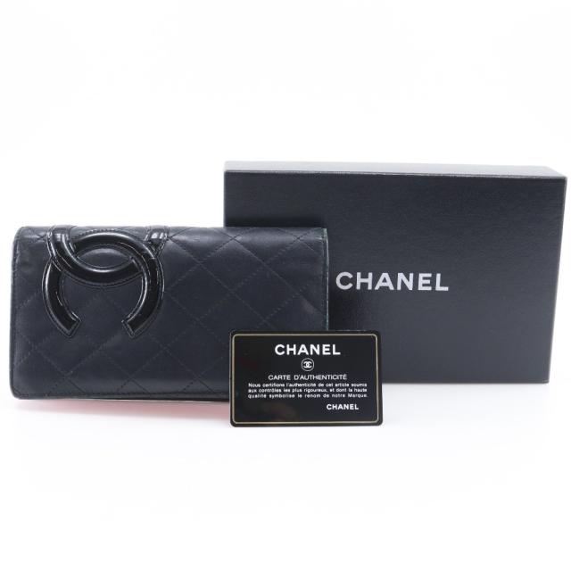 CHANEL シャネル カンボンライン 二つ折り A26717 カーフ 黒 長財布