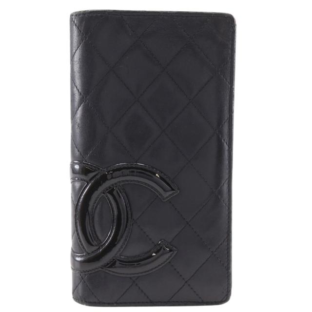 CHANEL シャネル カンボンライン 二つ折り A26717 カーフ 黒 長財布