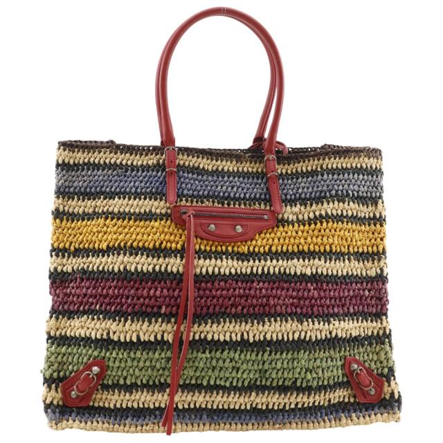 BALENCIAGA バレンシアガ ザ・ペーパー かごバッグ 515859 ラフィア 赤/マルチカラー