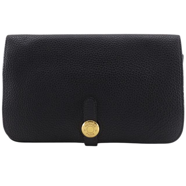 HERMES エルメス ドゴンGM トリヨンクレマンス 黒/ゴールド金具 長財布 ユニセックス