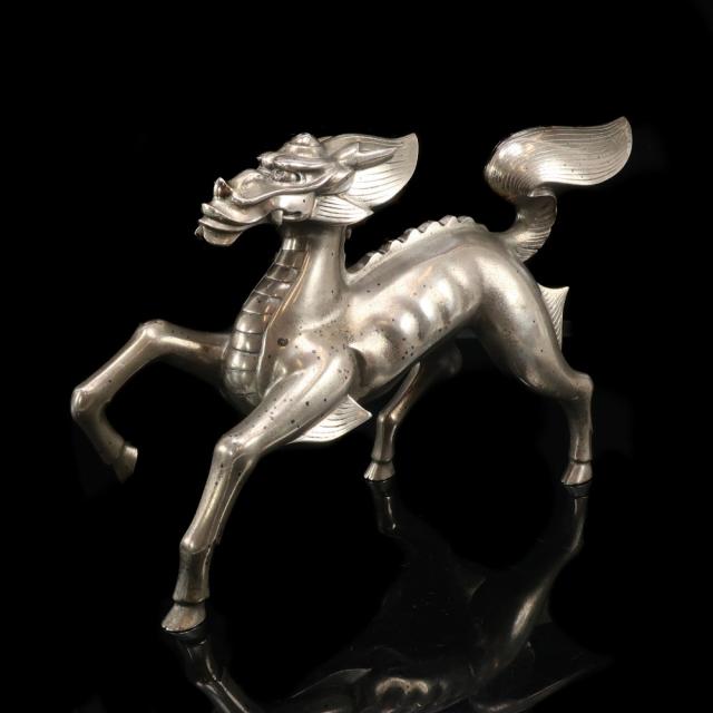 時代金工 利和 銘 純銀製 麒麟 置物 重量：1930g 純銀 骨董品 _ 【中古】
