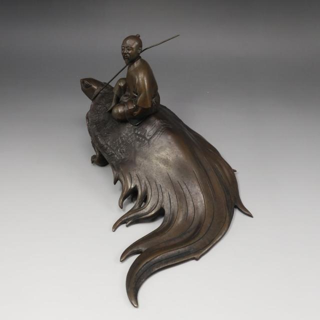 光真 作 銅製 【 浦島太郎 】 銅製 置物 オブジェ _ 【中古】_2