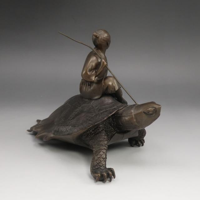 光真 作 銅製 【 浦島太郎 】 銅製 置物 オブジェ _ 【中古】_4