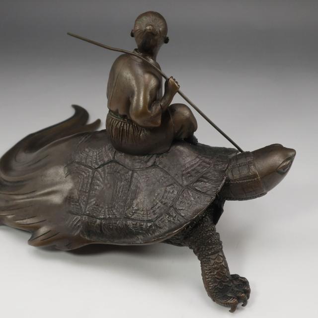光真 作 銅製 【 浦島太郎 】 銅製 置物 オブジェ _ 【中古】_6