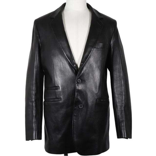 HERMES エルメス レザージャケット 羊革 黒 テーラードジャケット メンズ 【中古】