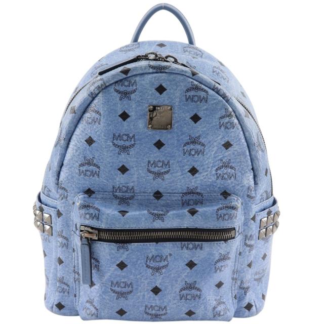 MCM エム・シー・エム スターク ロゴグラム スタッズ レザー 水色 リュック・デイパック