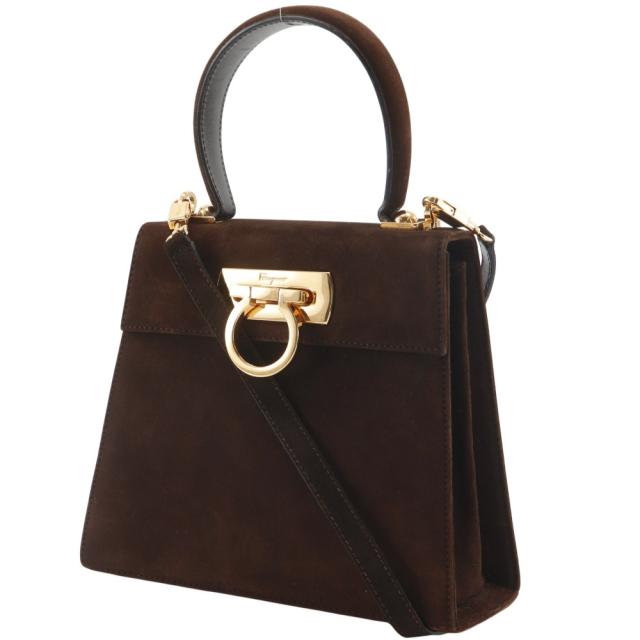 Salvatore Ferragamo サルヴァトーレフェラガモ ガンチーニ 2WAYショルダー スウェード 茶